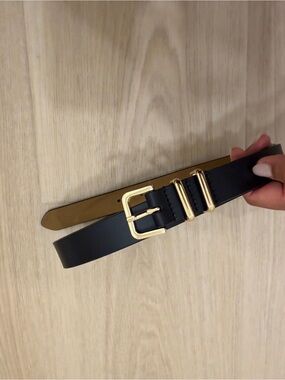 Abercrombie & Fitch Black Leather Belt with Gold Hardware